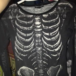 Mesh skeleton dolls kill long sleeve crop top with thumb hole’s